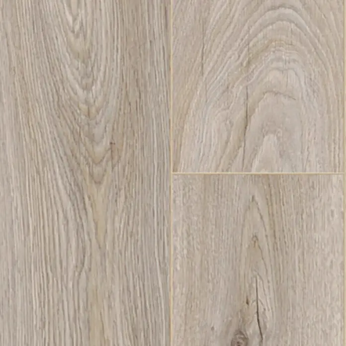LOGOCLIC Aquaprotect Smart Laminat - Skyscraper Oak, Landhausdiele, 1.288 x 195 x 6 mm - Nahaufnahme von hellbraunen Laminatbodenfliesen, die die natürliche Holzmaserung und Textur des Laminats zeigen.