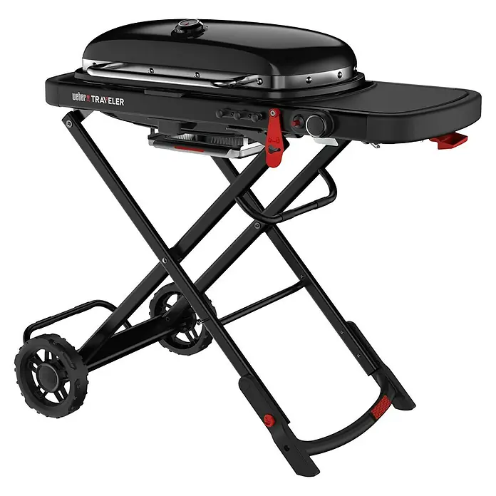 Weber Gasgrill Traveler Stealth Edition - Grillfläche (B x T): 63 x 34 cm, 3,8 kW, Anzahl Brenner: 1, Schwarz - Weber Traveler Gasgrill, kompakt und tragbar. Ideal für unterwegs, mit praktischem Klappmechanismus und Rädern für einfachen Transport.