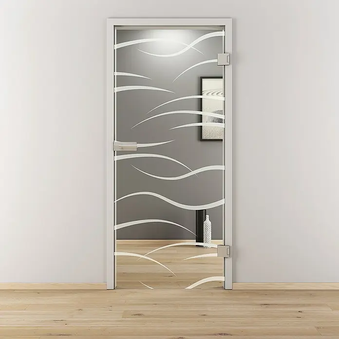 Diamond Doors Glasdrehtür 540 - 834 x 1.972 mm, DIN Anschlag: Rechts, Klarglas - Elegante Glastür mit modernem, geschwungenem Design, ideal für stilvolle Innenräume. Die Tür verleiht jedem Raum eine luftige und helle Atmosphäre.