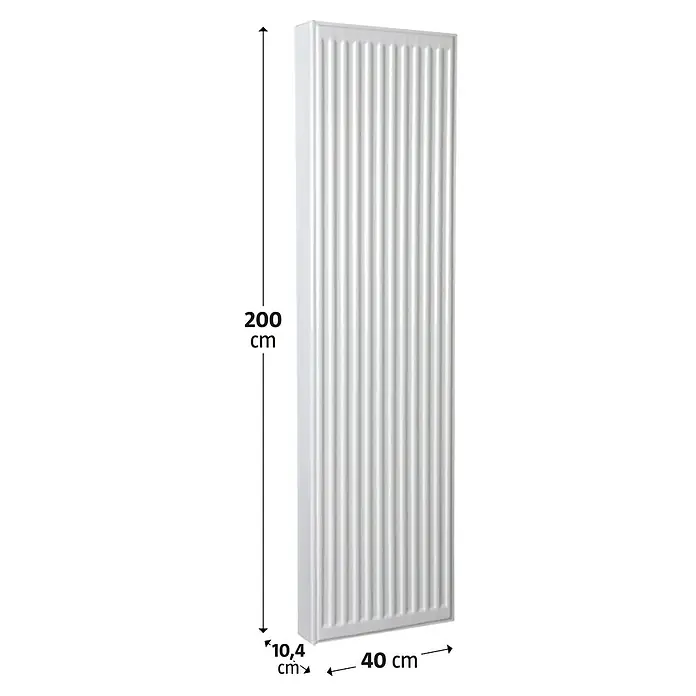 Kompaktheizkörper - B x H: 400 x 2.000 mm, Wärmeleistung bei Vorlauftemperatur von 75 °C (D: 50): 1.707 W, Typ Heizkörper: 22 - Heizkörper mit Maßen: 200 cm Höhe, 40 cm Breite und 10,4 cm Tiefe. Vertikale, weiße Ausführung für effiziente Wärme.