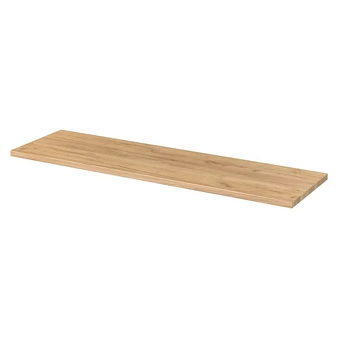 Camargue Espacio Waschtischplatte - 160 x 46 x 3,2 cm, Doce - Nahaufnahme einer hellen Holzregalplatte mit Maserung, ideal für minimalistische Innenräume und moderne Möbeldesigns.