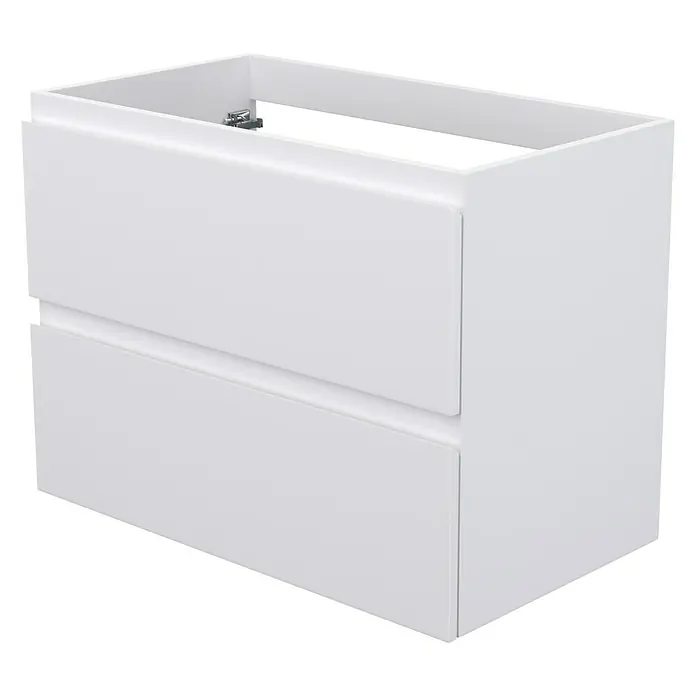 Camargue Espacio Waschtischunterschrank - 80 x 46 x 60 cm, 2 Schubkästen, Gama weiß matt - Abbildung eines modernen, weißen Waschtischunterschranks mit zwei Schubladen und einer klaren Linienführung für ein minimalistisches Badezimmerdesign.