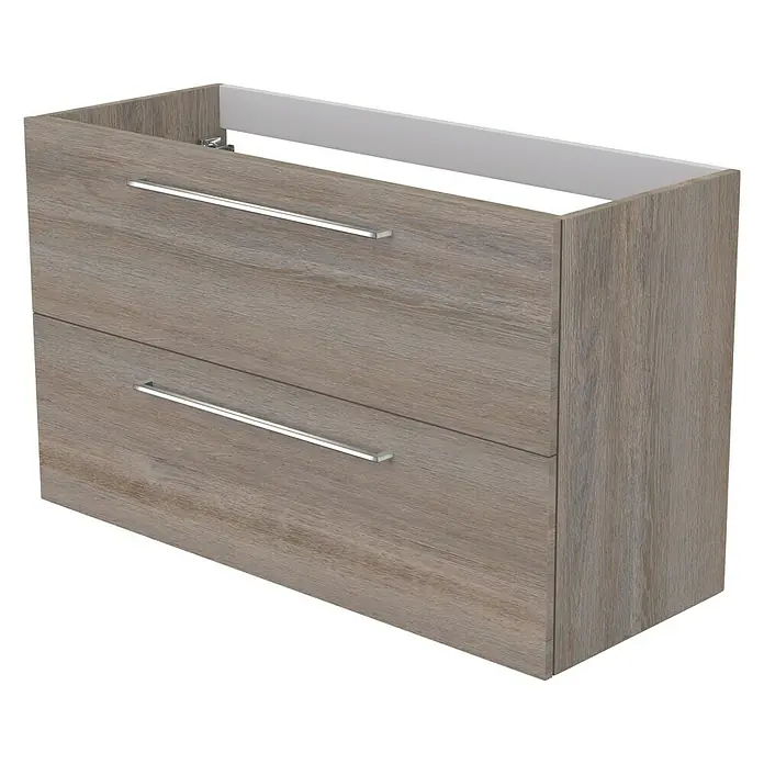 Camargue Espacio Waschtischunterschrank - 100 x 40 x 60 cm, 2 Schubkästen, Faro - Schubladenunterschrank in Holzoptik mit zwei Schubladen und silbernen Griffen. Perfekt für Badezimmer oder andere Wohnbereiche.