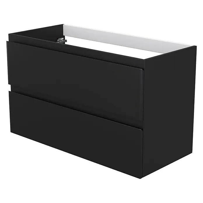 Camargue Espacio Waschtischunterschrank - 100 x 46 x 60 cm, 2 Schubkästen, Gama anthrazit matt - Schwarzer Badezimmerschrank mit zwei Schubladen und einem weißen Innenrahmen, ideal für moderne Badezimmerdesigns.