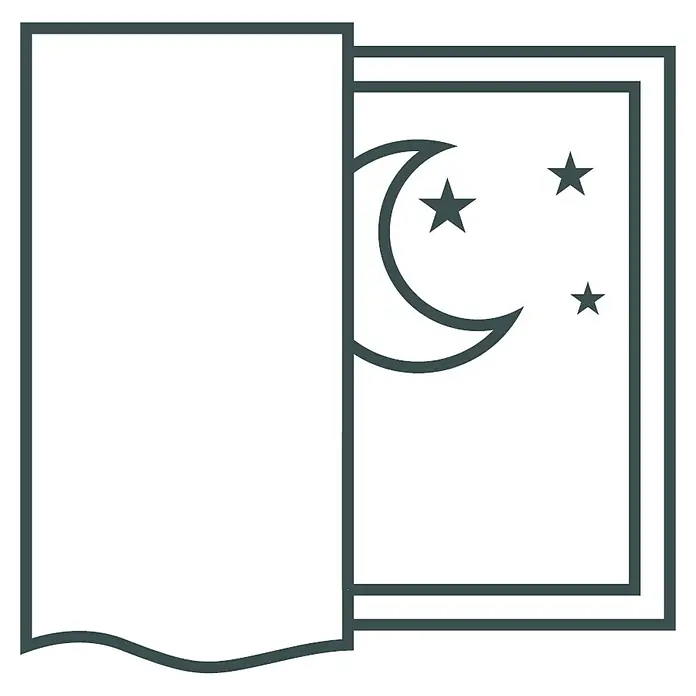 Elbersdrucke Verdunkelungsvorhang Equinox - 140 x 255 cm, 100 % Polyester, Anthrazit - Illustration eines Nachtfensters mit Mond, Sternen und einem Vorhang. Ideal für Schlafzimmerdekorationen.