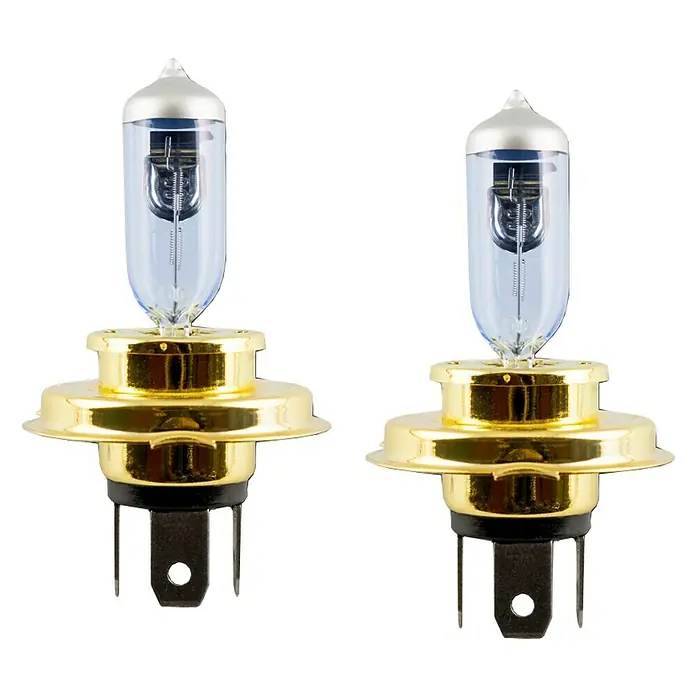 Bombilla para faro delantero BOM12711 - 12 V, 2 ud., Blanco - Dos bombillas halógenas H4 doradas para faros de coche, que proporcionan una luz brillante y clara para una conducción segura.