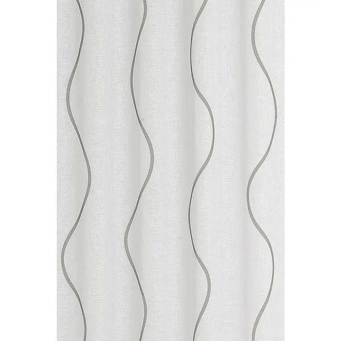 Elbersdrucke Schlaufenbandschal Curve - B x H: 140 x 255 cm, 100 % Polyester, Weiß/Grau - Helle Gardine mit grauem Wellenmuster. Die Vorhänge sind lichtdurchlässig und bieten einen dekorativen Sichtschutz für Ihr Zuhause.