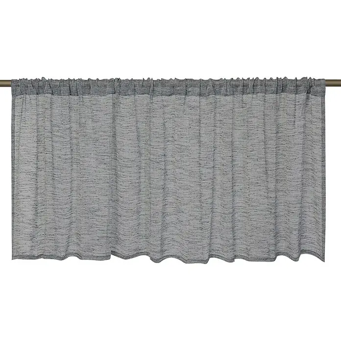 Elbersdrucke Bistrogardine Liem - B x H: 140 x 48 cm, 100 % Polyester, Dunkelgrau - Grauer Küchenvorhang aus transparentem Stoff mit gerafftem Volant für eine stilvolle Fensterdekoration und dezente Lichtfilterung.