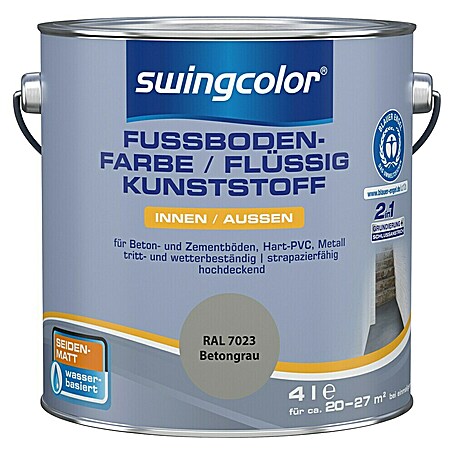 swingcolor 2in1 Fußbodenfarbe / Flüssig Kunststoff 2in1 RAL 7023 (Betongrau, 4 l, Seidenmatt)