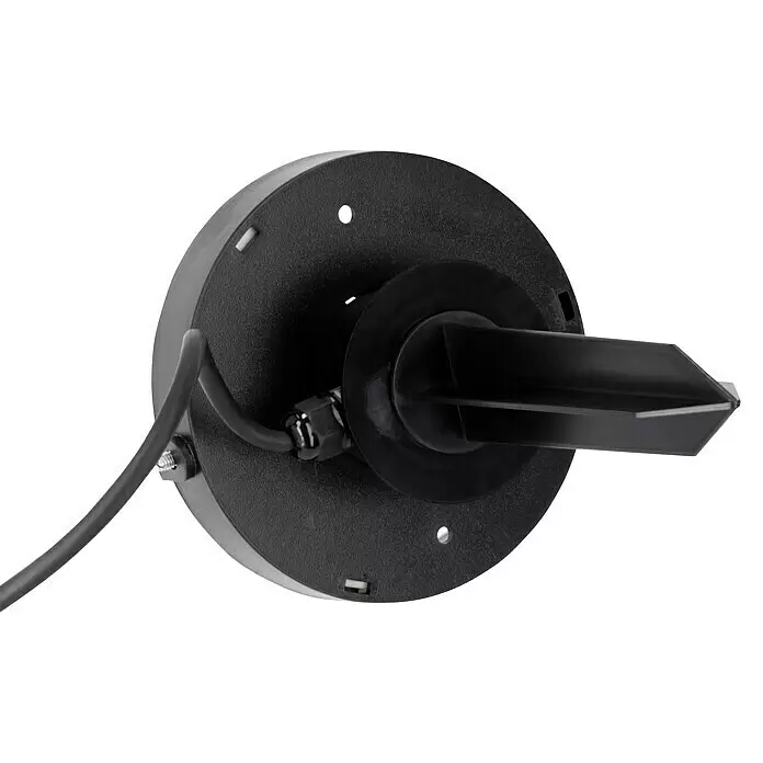 Starlux Kugel-Außenleuchte Kira - 40 cm, Weiß - Schwarze runde Außenleuchtenbasis mit Erdspieß und angeschlossenem Stromkabel.