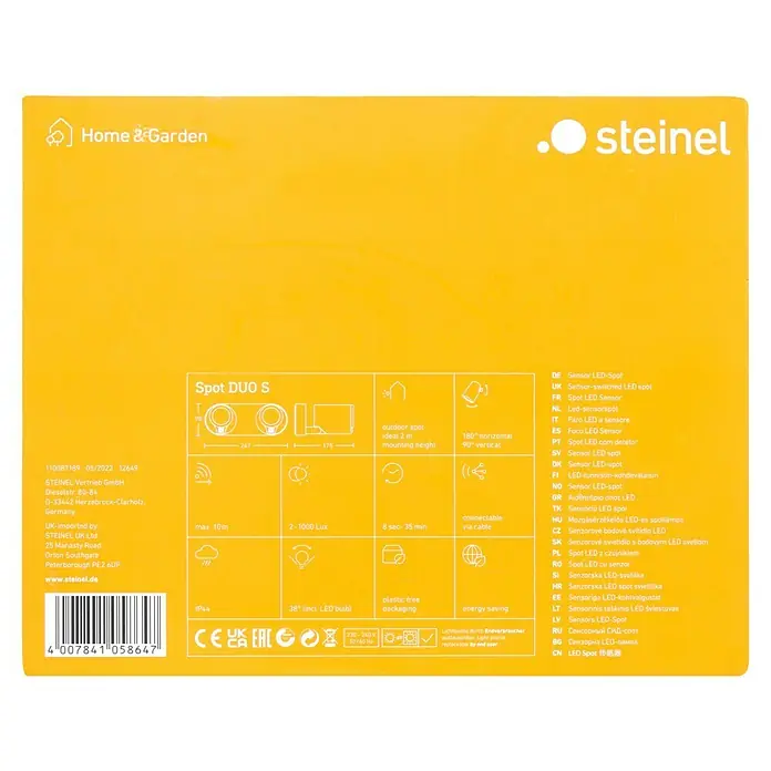 Steinel LED-Sensor-Außenwandleuchte Spot Duo S anthrazit - 14,95 W, L x B x H: 9,8 x 24,7 x 17,5 cm, Anthrazit, Warmweiß - Abbildung der Steinel Spot DUO S Sensor LED-Außenleuchte, die für ihre Bewegungserkennung und energieeffiziente Beleuchtung bekannt ist.