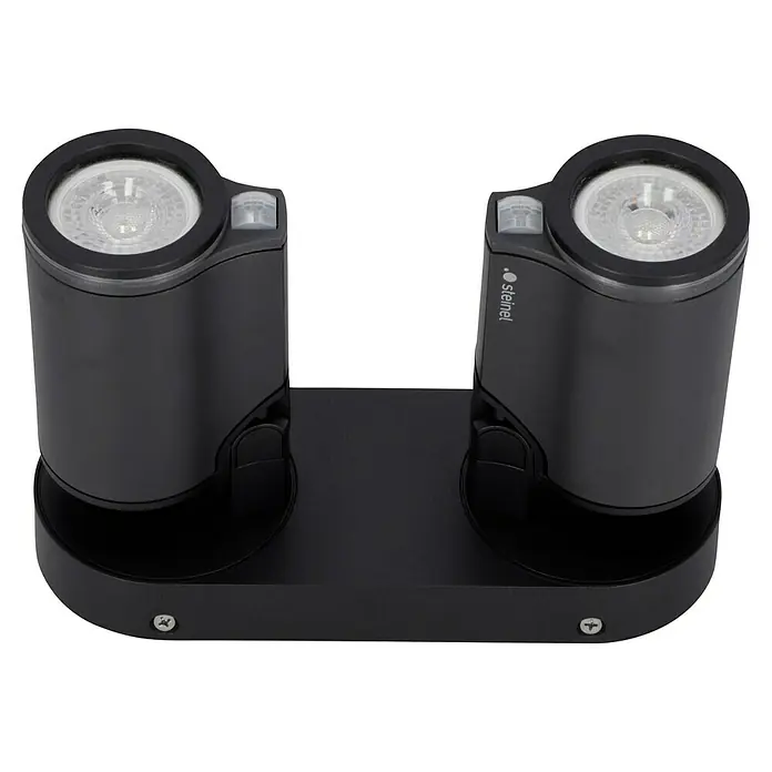 Steinel LED-Sensor-Außenwandleuchte Spot Duo S anthrazit - 14,95 W, L x B x H: 9,8 x 24,7 x 17,5 cm, Anthrazit, Warmweiß - Schwarzmatte Steinel-Leuchte mit zwei Strahlern und Bewegungsmelder für den Außenbereich zur Wandmontage.