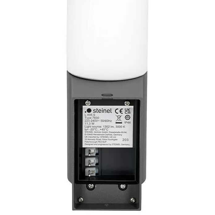 Steinel LED-Sensor-Außenwandleuchte L 605 S anthrazit - 11,3 W, L x B x H: 13,1 x 7,8 x 26 cm, Anthrazit, Warmweiß - Detailaufnahme