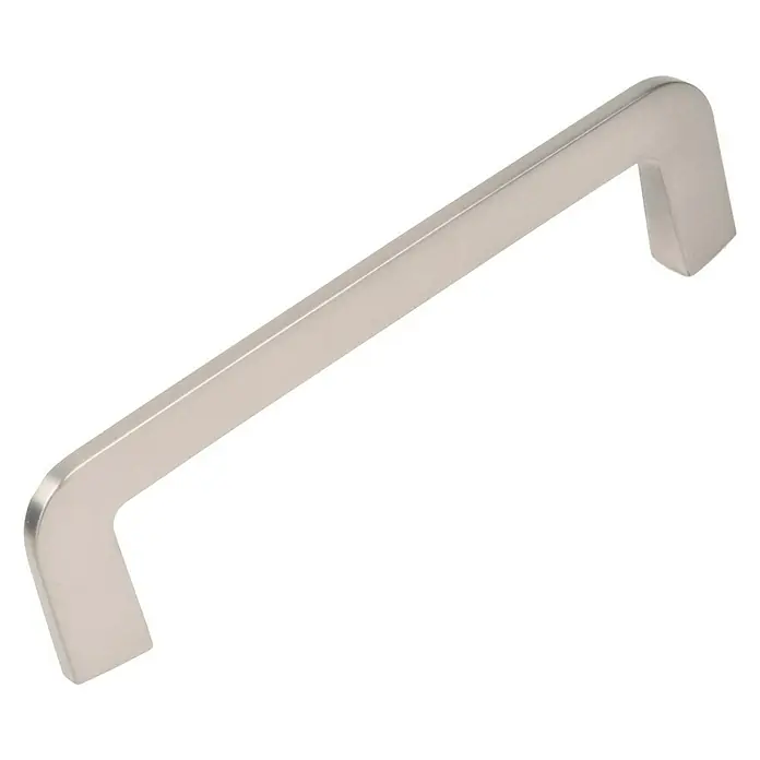 Nesu Tirador para muebles 886625 - L x An x Al: 11 x 0,8 x 3,2 cm, Acero inoxidable, Acero inoxidable, Distancia entre orificios: 96 mm - En la imagen, un tirador de armario de níquel cepillado, con un diseño moderno y elegante, perfecto para modernizar muebles.