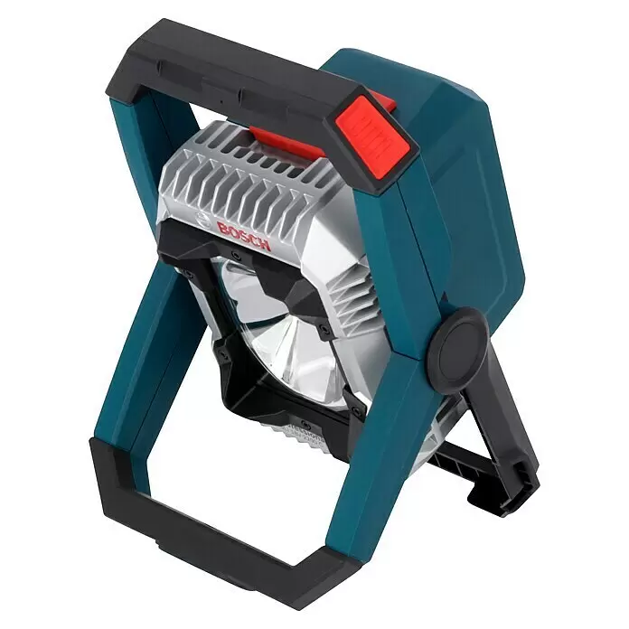 Bosch Professional AMPShare 18V Proyector LED de batería GLI 18V-2200 C - Sin batería, 2.200 lm - Foco de trabajo LED Bosch azul y negro, con cabezal plateado y detalles rojos, listo para iluminación portátil.