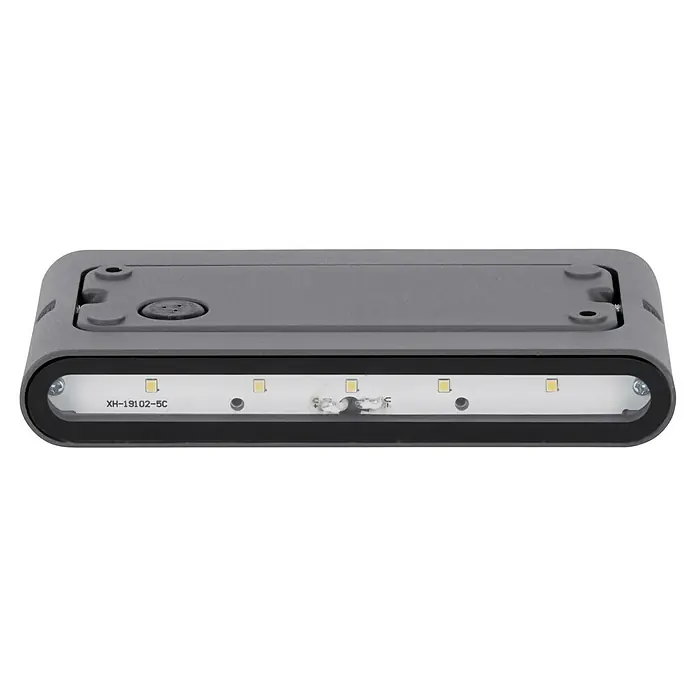 Trio Leuchten LED-Außenwandleuchte Thames II - 9 W, 9 x 17,5 x 3 cm, Anthrazit, IP54 - Nahaufnahme einer rechteckigen LED-Leuchte mit grauer Fassung und schwarzem Rand, ideal für Schränke und Regale.