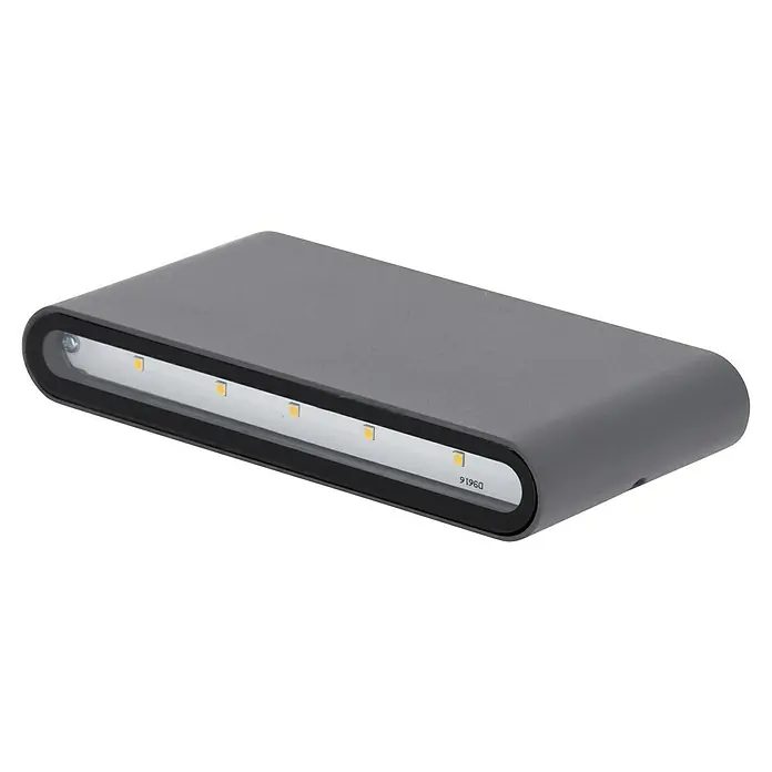 Trio Leuchten LED-Außenwandleuchte Thames II - 9 W, 9 x 17,5 x 3 cm, Anthrazit, IP54 - Nahaufnahme einer grauen LED-Wandleuchte mit abgerundeten Ecken und dem Schriftzug "91960".