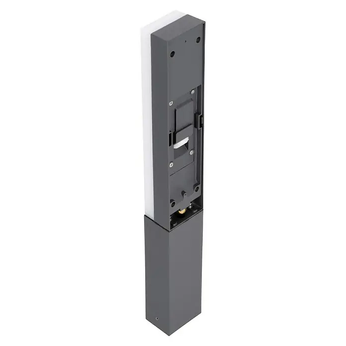 Starlux Laholm Sobremuro exterior - 8 W, Color del marco: Gris oscuro, Blanco cálido, 7 x 5,2 x 50 cm, Con bombillas - Primer plano de una moderna lámpara de exterior con base gris y difusor blanco, que muestra un diseño elegante y minimalista.