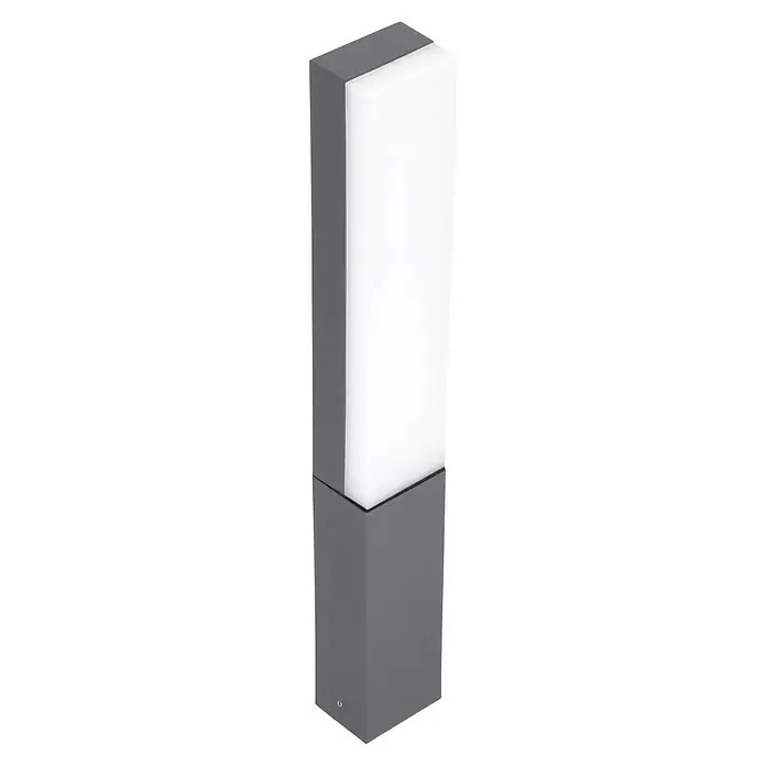 Starlux Laholm Sobremuro exterior - 8 W, Color del marco: Gris oscuro, Blanco cálido, 7 x 5,2 x 50 cm, Con bombillas - Esta toma muestra una moderna luz de bolardo gris con un inserto blanco luminoso, perfecta para iluminar espacios exteriores.
