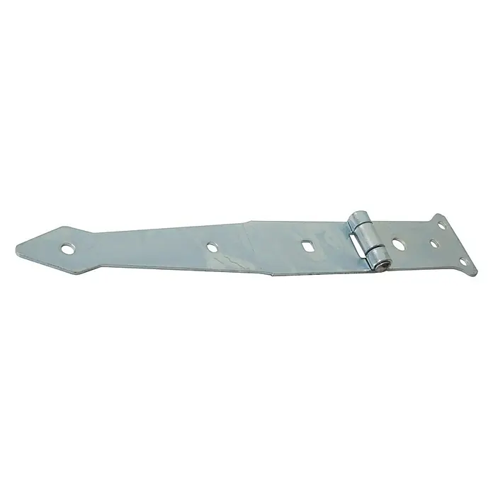 Stabilit Werfgehänge - B x H: 279 x 48 mm, Stärke: 2,5 mm, Verzinkt - Ein einzelnes, silberfarbenes Breitband-Türband mit Befestigungslöchern ist vor einem reinweißen Hintergrund abgebildet.