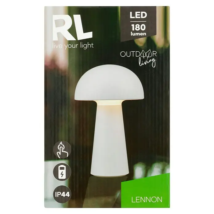 Trio Leuchten Akku-Tischleuchte Lennon - 2 W, Weiß, Warmweiß - Nahaufnahme einer Lennon LED-Pilzleuchte für den Außenbereich.