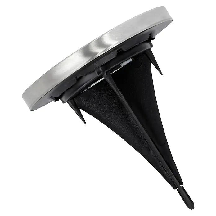 BAUHAUS Solarleuchten-Set Neue Generation - 0,1 W, Silber, IP44, 3 lm - Nahaufnahme eines Auto-Lufterfrischers mit silberner Außenseite und schwarzem Clip zur Befestigung am Lüftungsgitter.