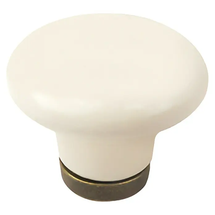 Nesu Pomo para muebles Cuero con base - Ø x Al: 37 x 31 mm, Porcelana, Beige, 1 ud. - Pomo de cerámica color marfil con base de color bronce. Ideal para muebles.