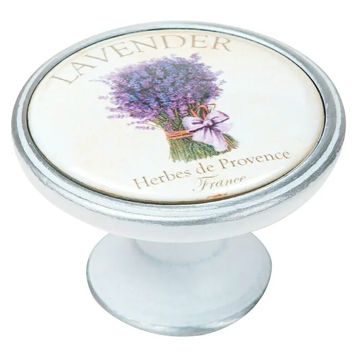 Nesu Pomo para muebles Lavanda - Ø x Al: 37 x 26 mm - Elegante tirador de mueble con motivo de lavanda. Un accesorio elegante para armarios y cajones.