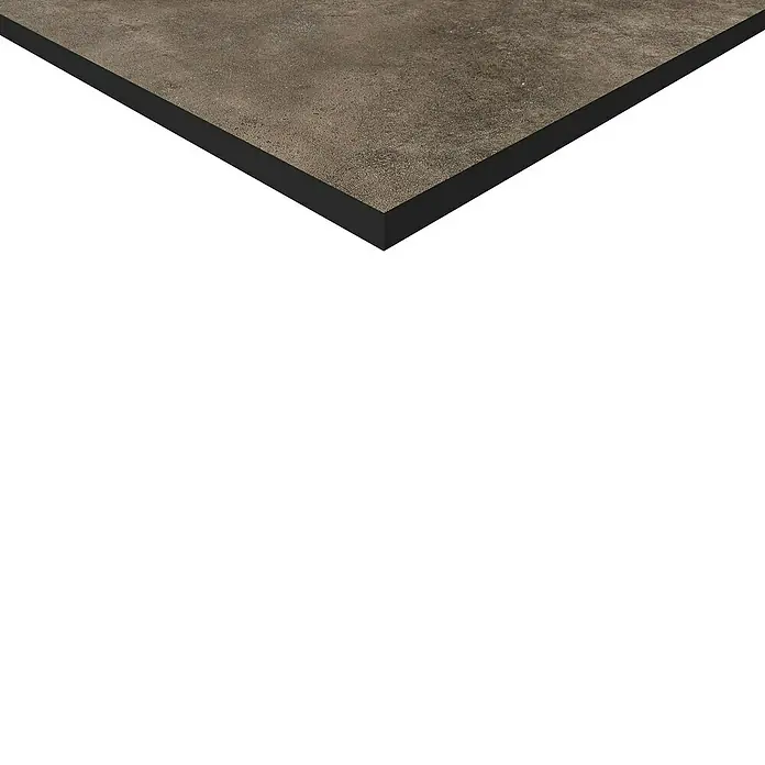 Terrassenfliese Neapel 2.0 - 60 x 60 x 2 cm, Braun, Matt - Nahaufnahme einer Tischplatte in Dunkelbraun mit dunklem Rand, ideal für moderne Möbeldesigns und stilvolle Inneneinrichtung.