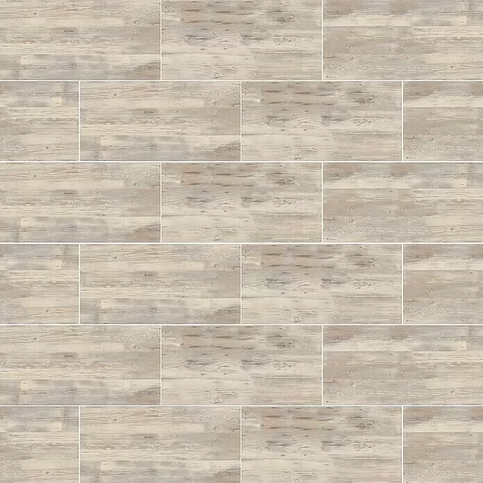 Terrassenfliese Skandinavia 2.0 - 40 x 120 x 2 cm, Grau/Beige, Matt - Helles, patiniertes Holzparkett mit verwitterter, gekalkter Optik.