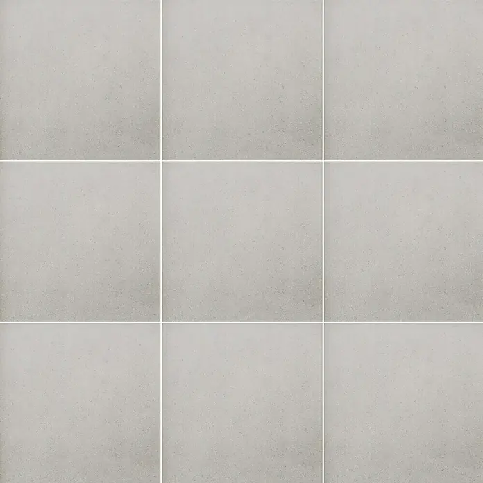 Terrassenfliese Garden Family Lightgrey - 60 x 60 x 2 cm, Hellgrau, Matt - Nahaufnahme von neun quadratischen, hellgrauen Bodenfliesen, die ein modernes und schlichtes Design für jeden Raum bieten.