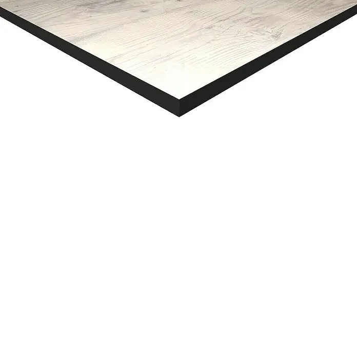 Terrassenfliese Skandinavia 2.0 - 40 x 120 x 2 cm, Grau/Beige, Matt - Ansicht einer Tischplatte mit einer schwarzen Umrandung und einer Oberfläche in hellen Holztönen. Sie verleiht jedem Raum eine moderne und stilvolle Note.