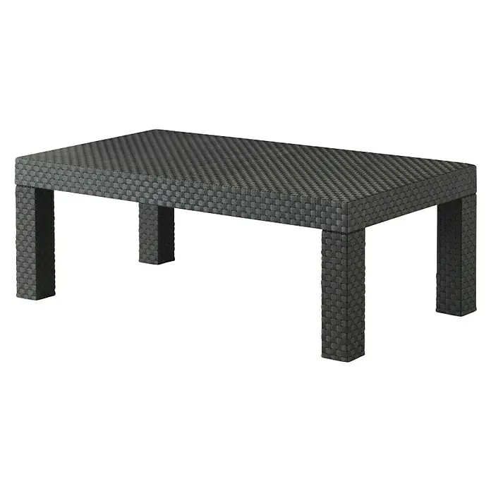 Shaf Conjunto de muebles Belice - 4 pzs., Polipropileno, Grafito - Esta mesa de mimbre negra es un complemento elegante para cualquier espacio exterior. Su robusta construcción ofrece durabilidad y estética.