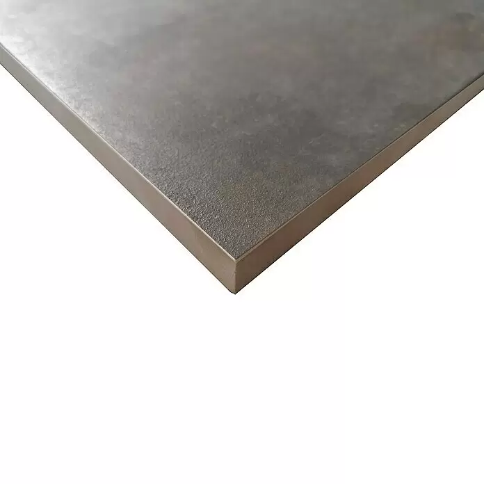 Terrassenfliese Rusty 2.0 - 60 x 60 x 2 cm, Anthrazit, Matt - Dunkelgraue Keramikfliese mit rauer, metallähnlicher Textur und sauberer Kante.