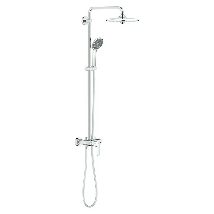 Grohe QuickFix Sistema de ducha Vitalio Joy - Con grifo monomando, Distancia entre orificios: 101,2 cm, Número de tipos de chorro: 4 ud., Cromo - Un conjunto de ducha cromado con rociador y teleducha. Ideal para un baño moderno con estilo y confort.