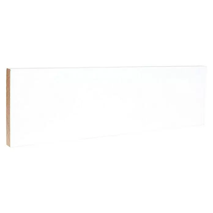 Rechteckleiste - 240 x 1 x 6 cm, Kiefer, Lackiert - Weißes rechteckiges Paneel mit natürlicher Sperrholzkante.