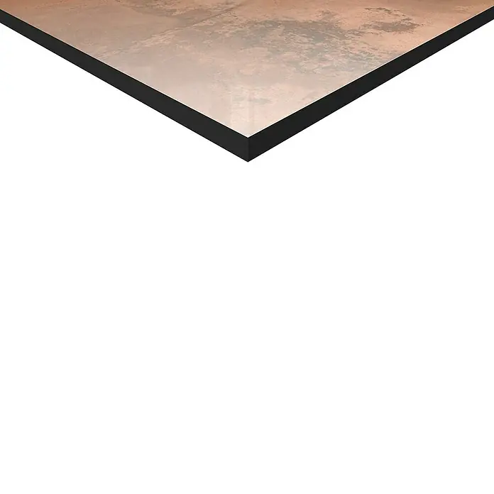 Terrassenfliese Metallic 2.0 - 60 x 120 x 2 cm, Kupfer, Matt - Nahaufnahme einer gerahmten Leinwand mit abstraktem, rostfarbenem Muster. Perfekt als moderne Wanddekoration für jeden Raum.