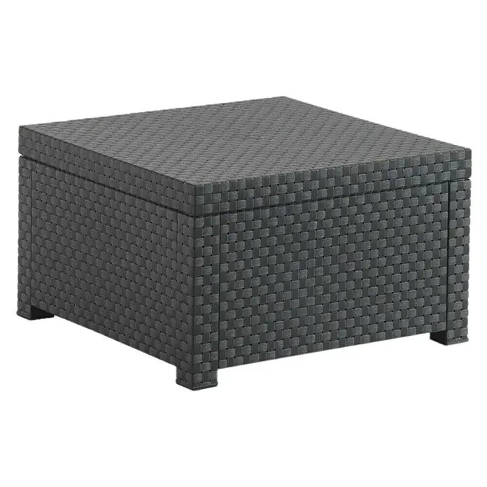 Shaf Conjunto de muebles Oasis - 3 pzs., Polipropileno, Grafito - Taburete de exterior cuadrado gris con diseño trenzado. Perfecto para jardines o terrazas, ofrece comodidad y estilo extra.