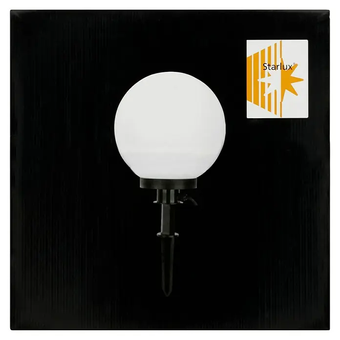 Starlux Kugel-Außenleuchte Kira - 40 cm, Weiß - Produktaufnahme einer Starlux Kugelleuchte für den Garten. Sie ist auf einem schwarzen Hintergrund platziert und sorgt für Atmosphäre.
