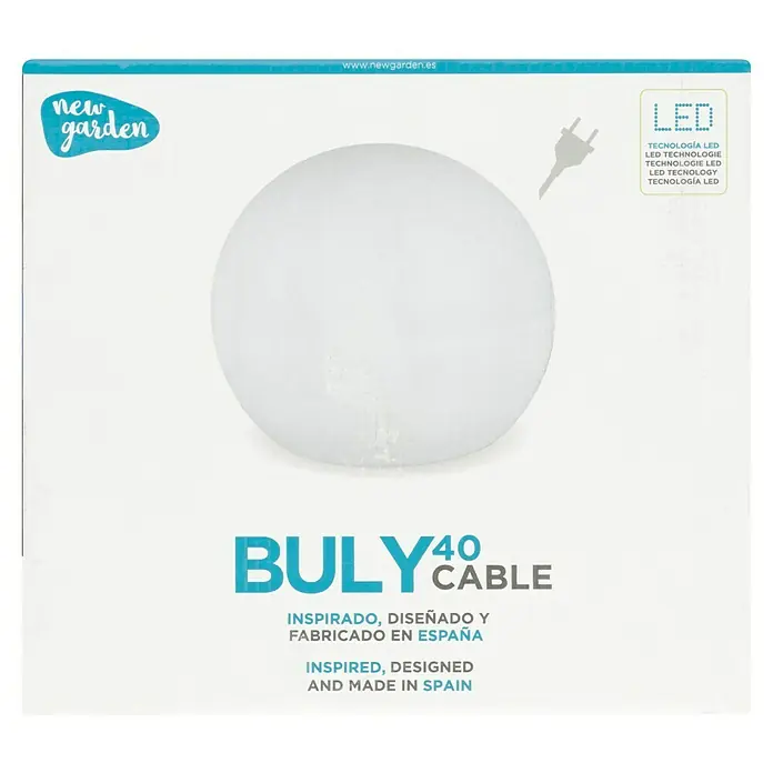New Garden Design-Außenleuchte Buly 40 - Durchmesser: 40 cm, E27, IP65 - Produktbild der New Garden Buly 40 Cable Leuchte, eine kugelförmige Lampe, ideal für den Innen- und Außenbereich.