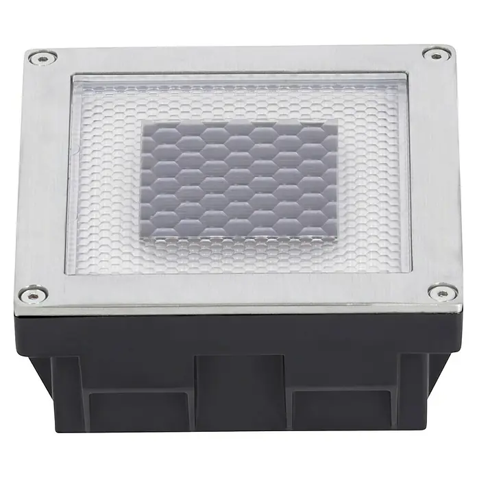 Paulmann LED-Außenwegleuchte Cube - Warmweiß, L x B x H: 10 x 10 x 4,5 cm - Quadratische Bodeneinbauleuchte aus Edelstahl mit Sechseckmuster für den Außenbereich.