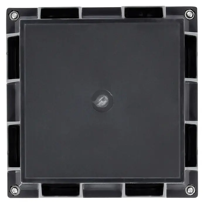 Paulmann LED-Außenwegleuchte Cube - Warmweiß, L x B x H: 10 x 10 x 4,5 cm - Schwarzer quadratischer Verteilerkasten mit grauem Rahmen und Schrauben an den Ecken für elektrische Installationen.