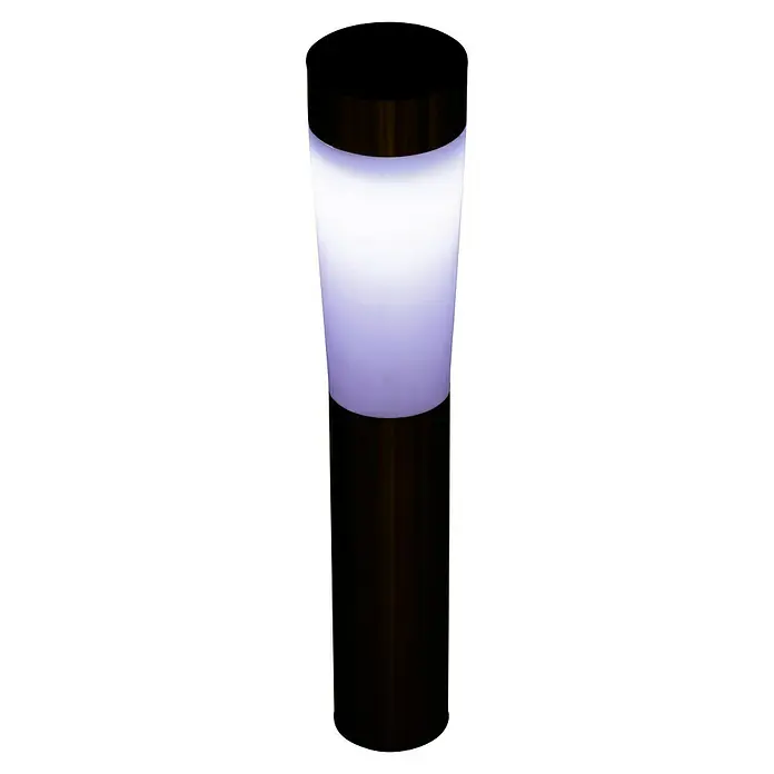 Starlux Solarleuchten-Set Big - Nickel, IP44, 3 lm - Nahaufnahme einer eleganten, modernen Stehleuchte mit einem leuchtend violetten Schirm, die ein stimmungsvolles Licht erzeugt.