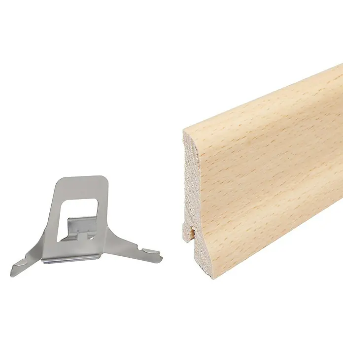 Sockelleiste - 240 x 2,2 x 6 cm, Buche hell - Holzfußleiste mit Montageclip zur einfachen Installation. Das perfekte Zubehör für einen sauberen Wandabschluss.