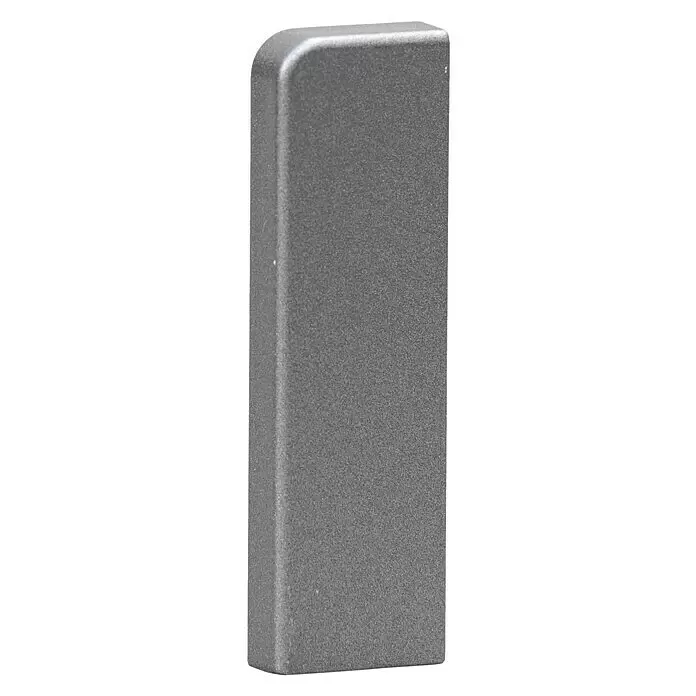 Endkappe Modern 58 - Edelstahl, 2 Stk. - Graue, rechteckige Abdeckung mit strukturierter Oberfläche und einer abgerundeten Kante.