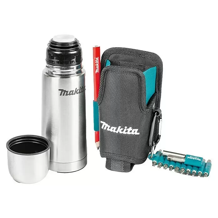 Makita Thermoflasche mit Gürteltasche E-15562 - L x B x H: 90 x 85 x 200 mm - Diagonale Ansicht