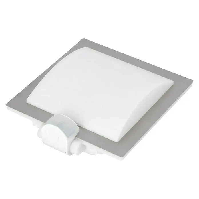 Steinel Sensor-Außenleuchte L 20 S Edelstahl - 60 W, 8 x 24 x 23 cm, Weiß/Silber, IP44 - Nahaufnahme einer weißen Deckenleuchte mit Bewegungssensor. Ideal für Flure, Treppenhäuser und Eingänge.