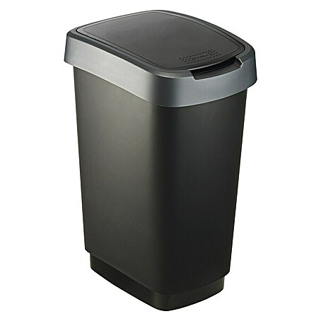 Rotho Schwingdeckeleimer Twist (25 l, Kunststoff, Dunkelsilber)