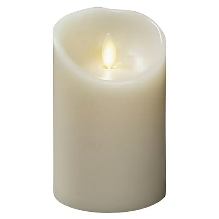 Konstsmide LED-Kerze - Beige, Wachs, 7,6 x 11,4 cm - Elfenbeinfarbene LED-Kerze mit realistisch flackernder Flamme.