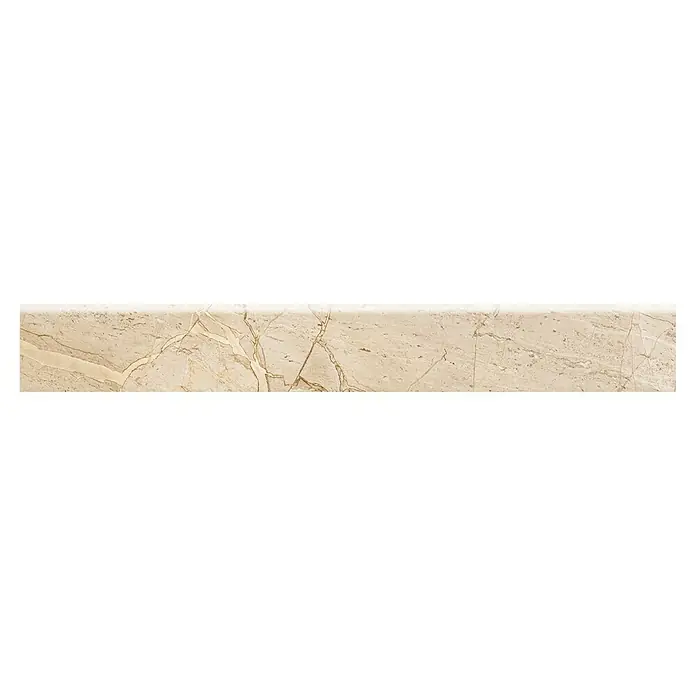 Sockelfliese Side - 8 x 60 cm, Sand, Matt - Beige Marmorplatte mit natürlichen Maserungen, ideal für elegante Oberflächen und Akzente im Innendesign.